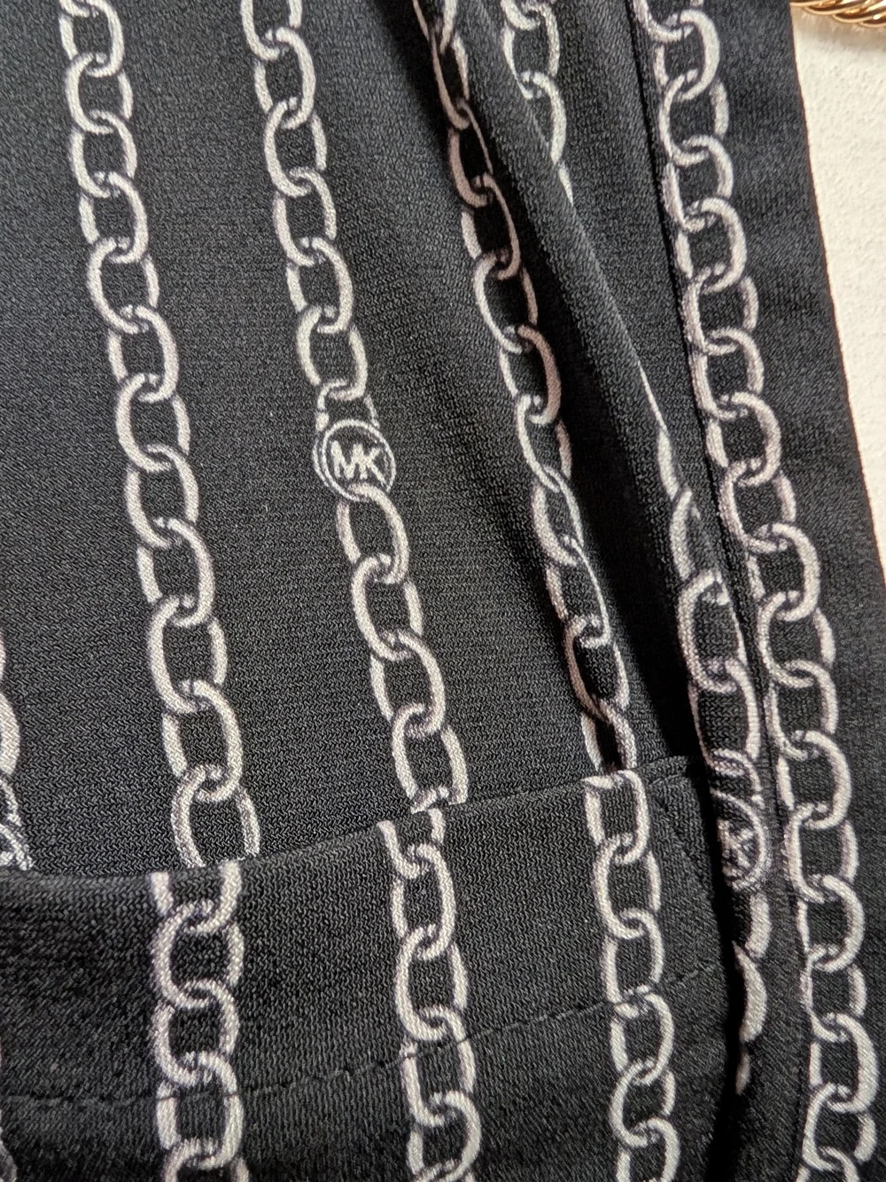Michael Kors Black Chain-Print Long Sleeve Zip-Neck Top